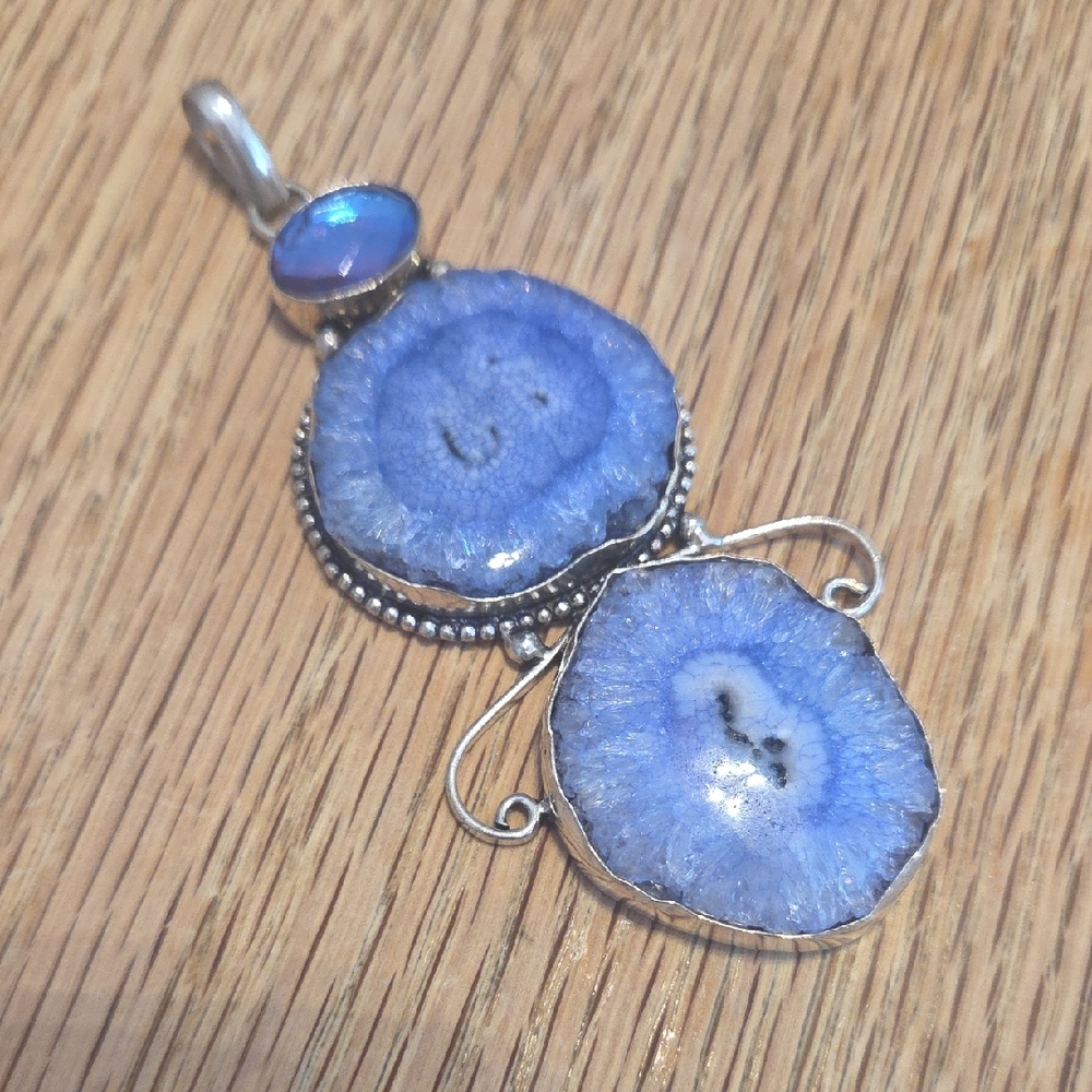 Silver Plated Blue Solar Quartz Druzy Pendant